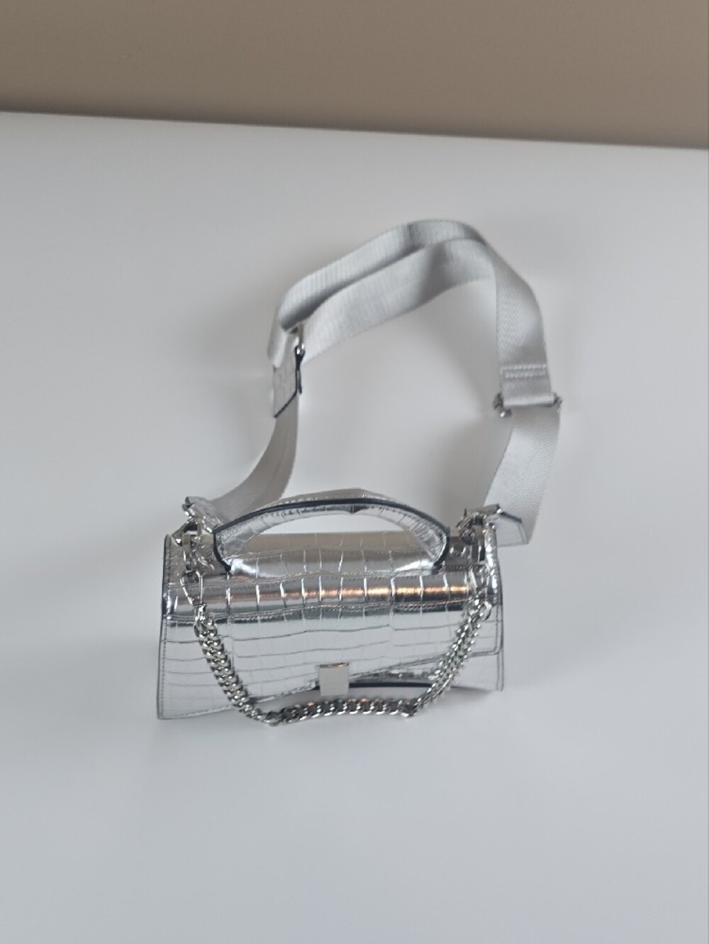 Aldo Silver Croc-Embossed Mini Top-Handle Crossbody - Picture 7 of 7